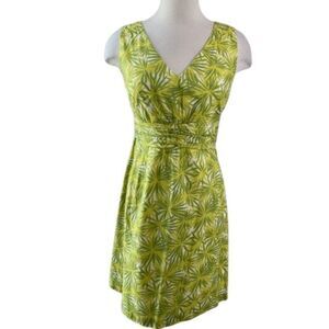 Boden Sleeveless Dress Womens Sz 6L Green Retro Fit Flare Tropical Print Cotton